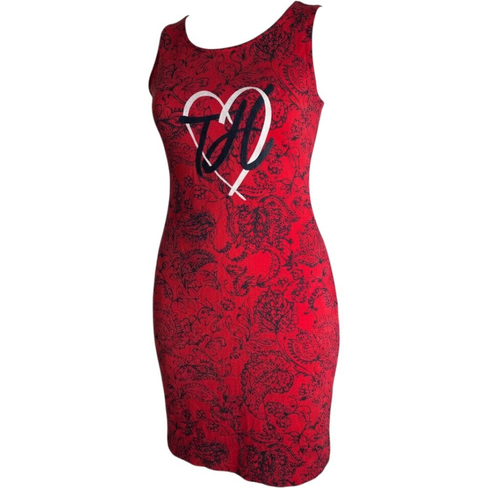 Tommy Hilfiger Dress Women Medium Slim Red Floral Heart Cotton Jersey EUC Preppy